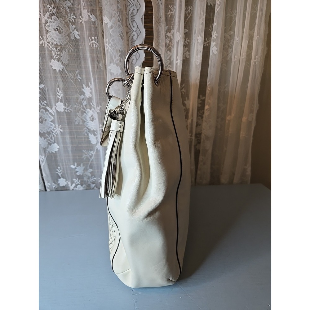 Vintage Coach white woven leather shoulder bag tassel turn lock large 2013 S1 - Picture 2 of 16